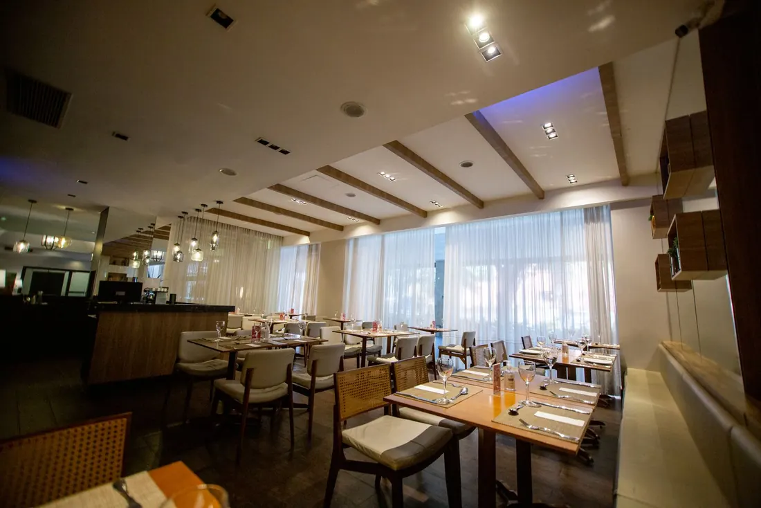 Dining room laid out and quiet an hour before service