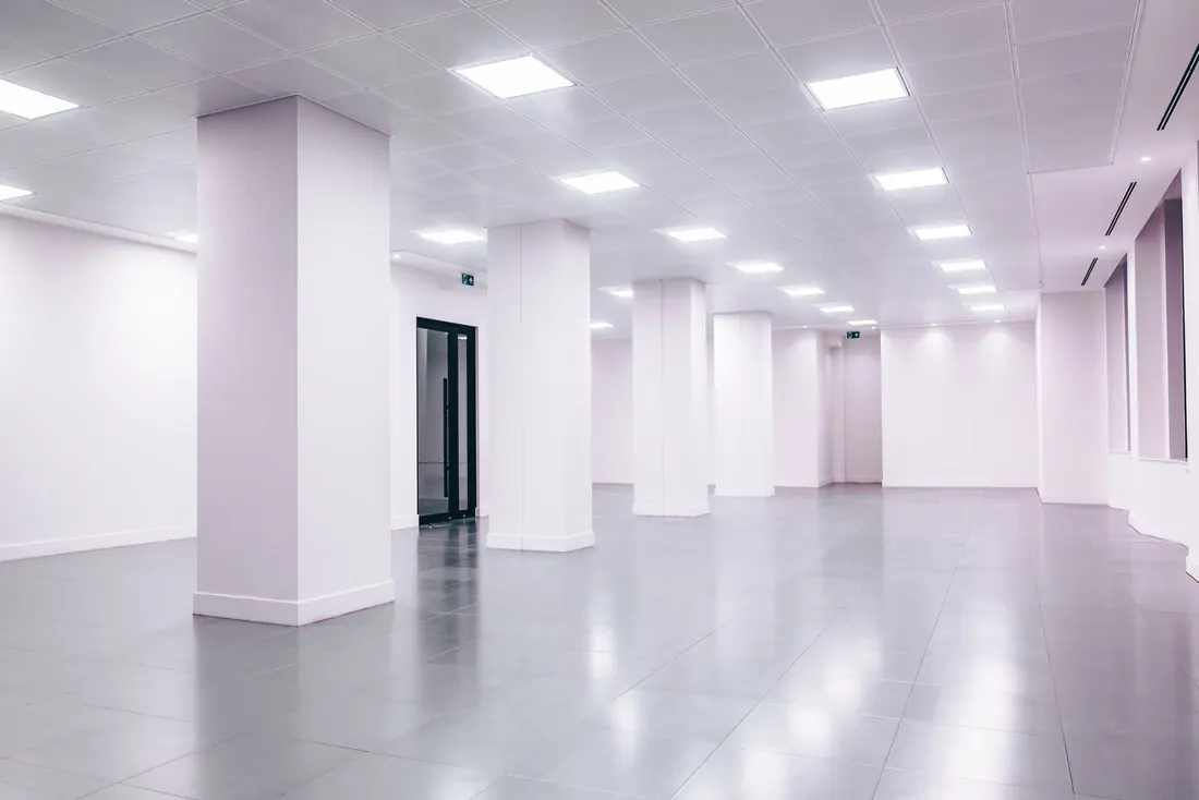 Wide white office interior taken back to a clean baseline
